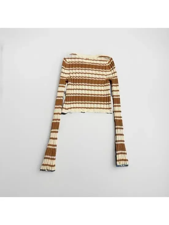 Billabong Cropped Sweater Women's Small Clare Long Sleeve Striped Brown (A14) - Picture 4 of 6